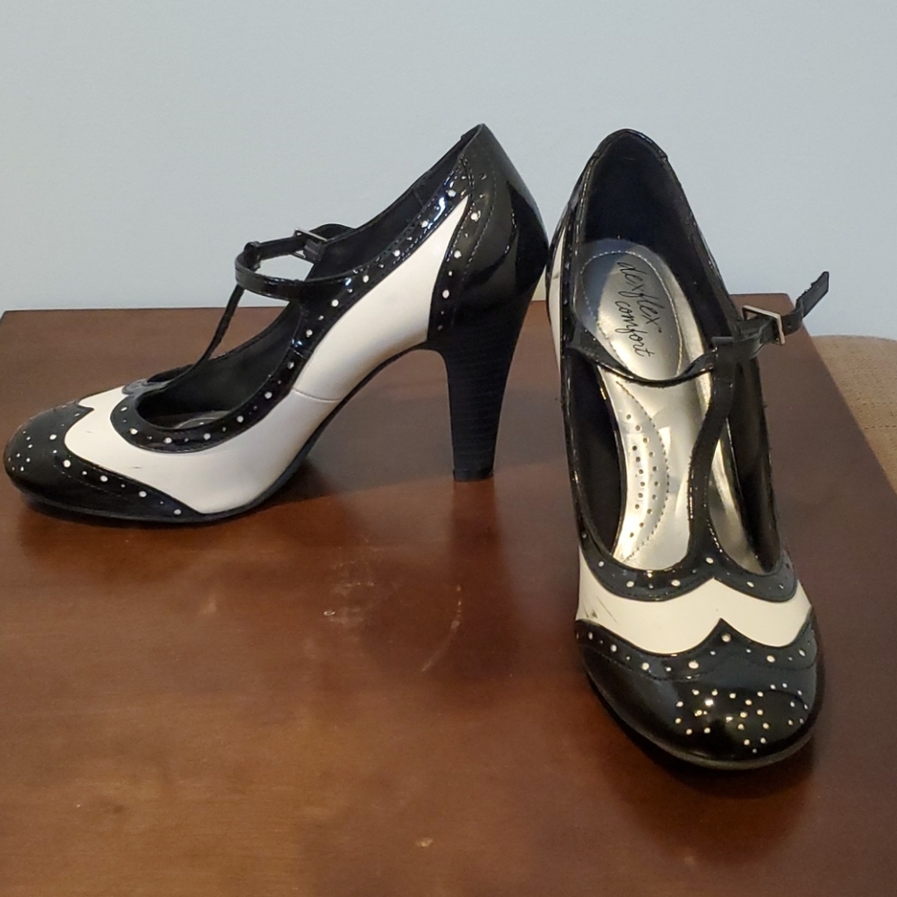 Black and white heels